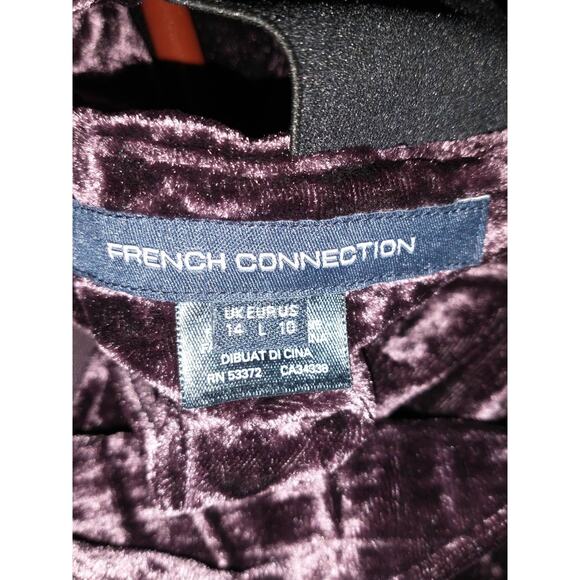 French Connection Women’s Purple Velvet Cocktail Dress Size 10 Double V-Neck - Picture 2 of 16